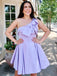 Elegant Light Purple One Shoulder Simple Cheap A-Line Short Homecoming Dresses, QB0520