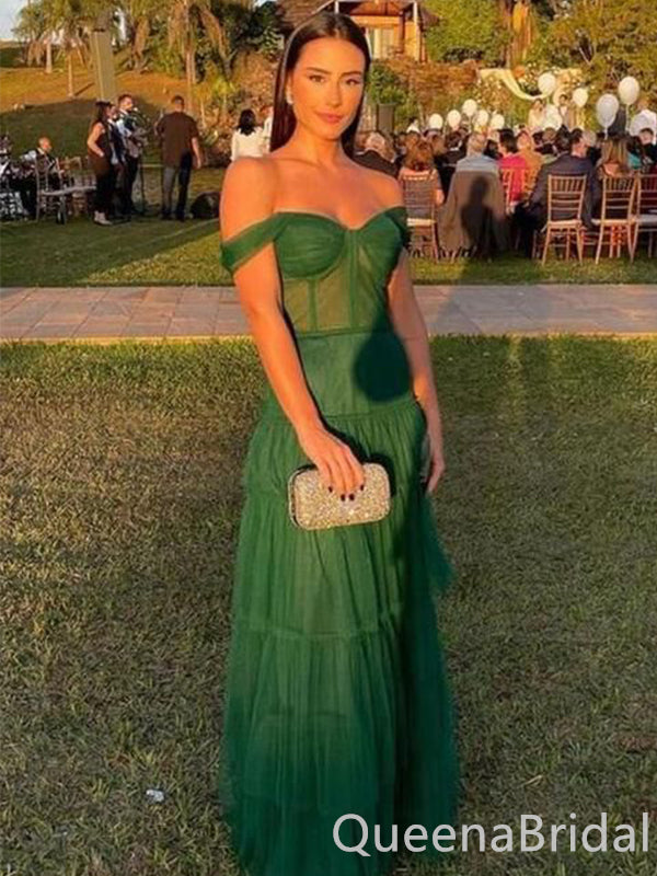 Green Off Shoulder Sweetheart A-line Evening Gown Maxi Long Evening Party Prom Dresses ,WGP1125