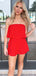 Elegant Red Strapless Satin Simple Cheap Short Homecoming Dresses, QB0442