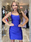 Royal Blue Spaghetti Straps Lace Up Back Beaded Tight Graduation Party Short Homecoming Dresses ,QB0735