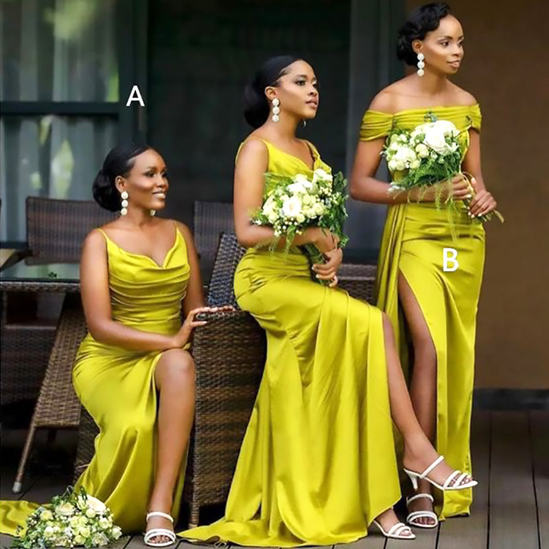 Elegant Mismached Light Yellow Mermaid Simple Long Cheap Bridesmaid Dresses, BDS0190