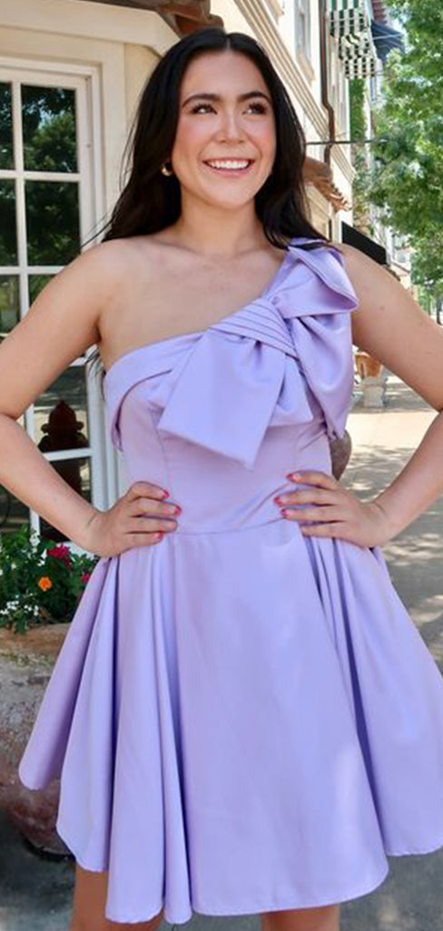 Elegant Light Purple One Shoulder Simple Cheap A-Line Short Homecoming Dresses, QB0520