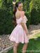 Elegant Light Pink Off-the-shoulder Lace Appliques A-line Graduation Party Homecoming Dresses,QB0679