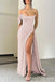 Light Pink Strapless Mermaid Evening Gown Long Evening Party Prom Dresses with High Slit,WGP1239