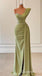 Green Beaded One Shoulder Mermaid Evening Gown Maxi Long Evening Party Prom Dresses ,WGP1196