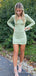 Unique Mint Green Long Sleeves Simple Short Homecoming Dresses with Ruffles, QB0594