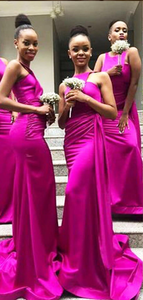 Elegant Pink Sleeveless Pleats Simple Cheap Mermaid Long Bridesmaid Dresses, BDS0206