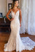 Elegant White Spaghetti Straps V Neck Lace Appliques Strapless Mermaid Long Wedding Dresses,WGP213