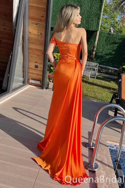 Sexy Orange Beaded Sheath Off-the-shoulder Evening Gown Maxi Long Formal Dresses Prom Dresses,WGP921