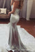 Sexy Silver Mermaid Beaded Strapless Evening Gown Maxi Long Evening Party Prom Dresses ,WGP1048