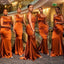 Sexy Orange One Shoulder Mermaid Pleats Long Cheap Bridesmaid Dresses,BDS0181