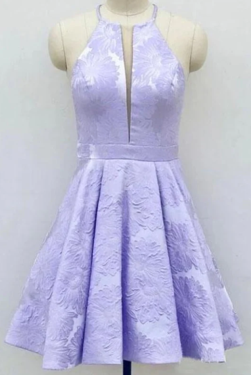 High-end Floral A-line Purple Short Homecoming Dresses with Pleats , QB0568