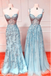 Elegant Blue/Green Lace Appliques A-line Evening Party Dress Long Prom Dresses to Impress ,WGP1377