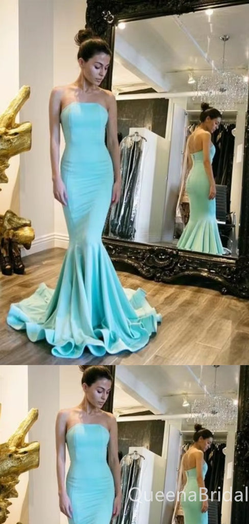 Blue Strapless Mermaid Sleeveless Evening Gown Maxi Long Evening Party Prom Dresses ,WGP1012