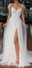 Elegant Spaghetti Straps Side Slit Appliques Tulle A-Line Long Wedding Dresses ,WGP221