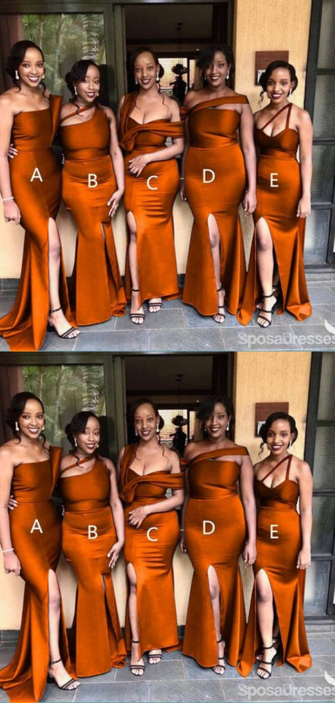 Mismatched Sexy Side Slit Mermaid Long Bridesmaid Dresses , BDS0178