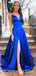 Royal Blue V Neck A-line  Evening Gown Maxi Long Evening Party Prom Dresses with Slit ,WGP1034