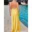 Sexy Elegant Column Yellow V Neck Open Back Evening Gown Long Prom Dresses ,WGP701