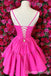 Hot Pink Spaghetti Straps Lace Up Back A-line Graduation Party Short Homecoming Dresses , QB0804