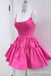 Hot Pink Spaghetti Straps Lace Up Back A-line Graduation Party Short Homecoming Dresses , QB0804