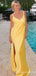 Sexy Elegant Column Yellow V Neck Open Back Evening Gown Long Prom Dresses ,WGP701