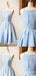 Light Blue Spaghetti Straps Straight Neck A-line Graduation Party Short Homecoming Dresses, QB0776