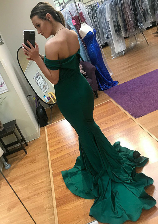 Sexy Mermaid Green Off Shoulder Long Party Prom Dresses,Evening Dresses,WGP374