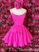 Hot Pink Spaghetti Straps Lace Up Back A-line Graduation Party Short Homecoming Dresses , QB0804