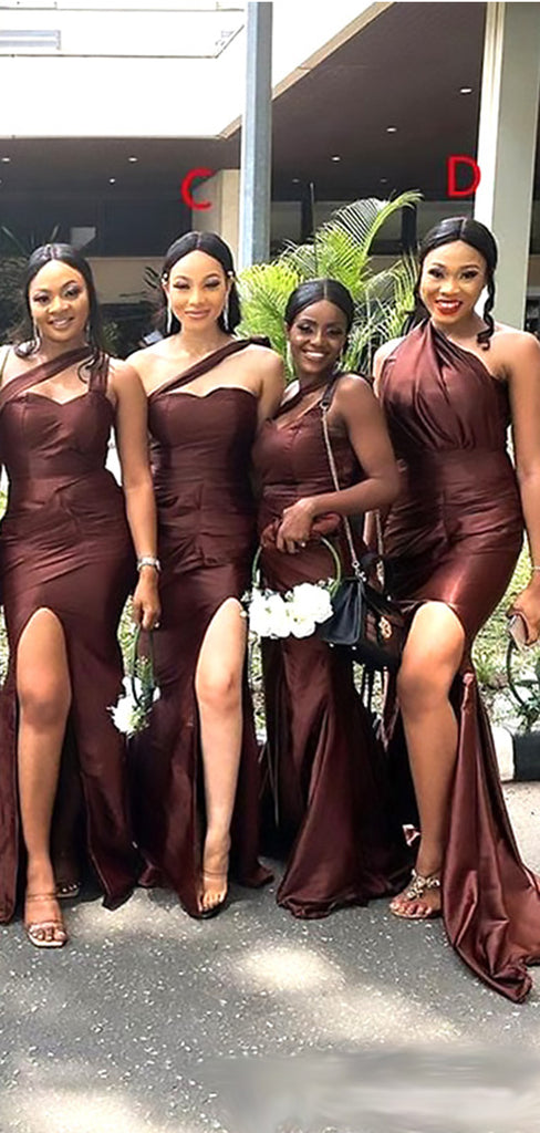 Mismached Chocolate Side Slit Simple Mermaid Long Cheap Charming Bridesmaid Dresses , BDS0152