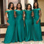 Green Sparkle Off Shoulder Mermaid Plunging Long Bridesmaid Dresses , BDS0194