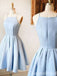 Light Blue Spaghetti Straps Straight Neck A-line Graduation Party Short Homecoming Dresses, QB0776