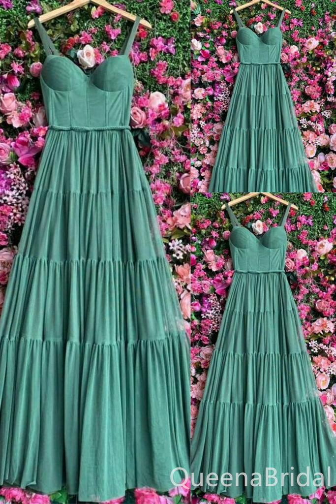 Green Sweetheart A-line Evening Gown Maxi Long Evening Party Prom Dresses ,WGP1127