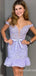 Sexy Off-the-shoulder Light Purple Plunging Mermaid Short Homecoming Dresses Tight with Ruffles, QB0626