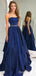 Navy Blue Strapless Beaded A-line Evening Gown Maxi Long Evening Party Prom Dresses ,WGP1025