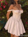 White Square Neck Sheer Corset A-line Graduation Party Short Homecoming Dresses, QB0782