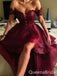 Charming Lace Appliques High Low Open Back Burgundy Off-the-shoulder Sweetheart Evening Gown Long Formal Dresses Prom Dresses,WGP786