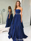 Navy Blue Strapless Beaded A-line Evening Gown Maxi Long Evening Party Prom Dresses ,WGP1025