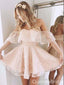 Elegant Light Pink Off-the-shoulder Lace Appliques A-line Short Homecoming Dresses ,QB0660