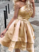 Sexy Brown A-line Charming One Shoulder Short Homecoming Dresses with Ruffles, QB0564