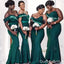 Green Spaghetti Straps Flower Decorations Mermaid Long Bridesmaid Dresses , BDS0195