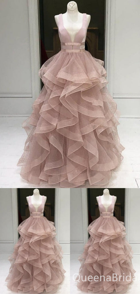 Elegant Pink Layer A-line Evening Gown Maxi Long Formal Dresses Prom Dresses with Ruffles,WGP895