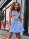 Sexy Light Blue Spaghetti Straps Beadings Simple Cheap Short Homecoming Dresses, QB0516