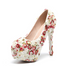 Women's Wedding Shoes Floral Lace Round Toe High Heels Decorative Heel Bridal Shoes,H23