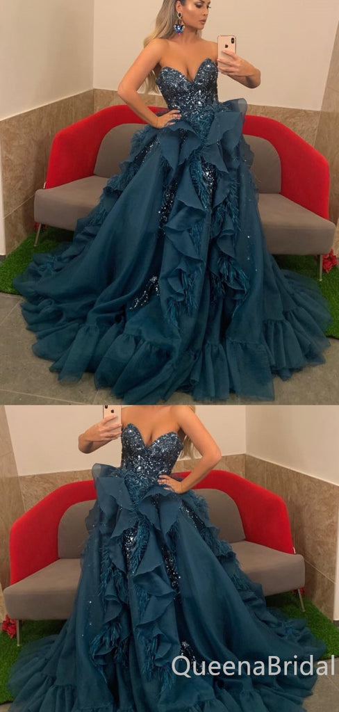 Charming Sexy Sparkly Strapless Sweetheart Evening Gown Long Formal Dresses Prom Dresses with Ruffles,WGP788