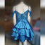 Elegant Blue Spaghetti Straps Off Shoulder Ruffles Simple Cheap Short Homecoming Dresses, QB0514