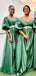 Elegant Off Shoulder Green Half Sleeves Mermaid Pleats Long Cheap Bridesmaid Dresses, BDS0184