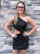 Elegant Black One Shoulder Sequin Simple Cheap Short Homecoming Dresses, QB0463