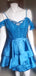 Elegant Blue Spaghetti Straps Off Shoulder Ruffles Simple Cheap Short Homecoming Dresses, QB0514