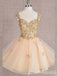 Champagne Lace Appliques Sweetheart A-line Graduation Party Short Homecoming Dresses , QB0806