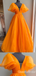 Orange Deep V-neck A-line Ball Gown Evening Gown Maxi Long Formal Dresses Prom Dresses with Bubble Sleeves,WGP965